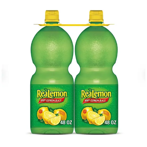 ReaLemon 100% Lemon Juice 48 fl. oz. Bottles Pack of 2 Citrus Fruity Iced Powdered Beverage for Daily Hydration