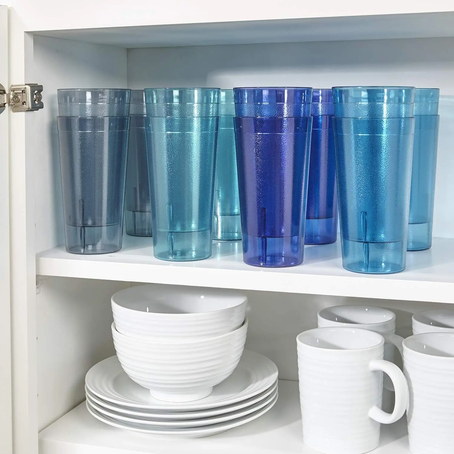US Acrylic Cafe Plastic Reusable Tumblers (Set of 16) 20-ounce Water Cups  Coastal Colors | Restaurant Style Drinking Glasses Value Set, Stackable,  BPA-free, Made in the USA | Top-rack Dishwasher Safe -