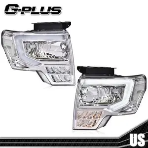 Fit For 2009-2014 Ford F-150 Headlights Black/Clear LED DRL Head Lamps Pair G-PLUS