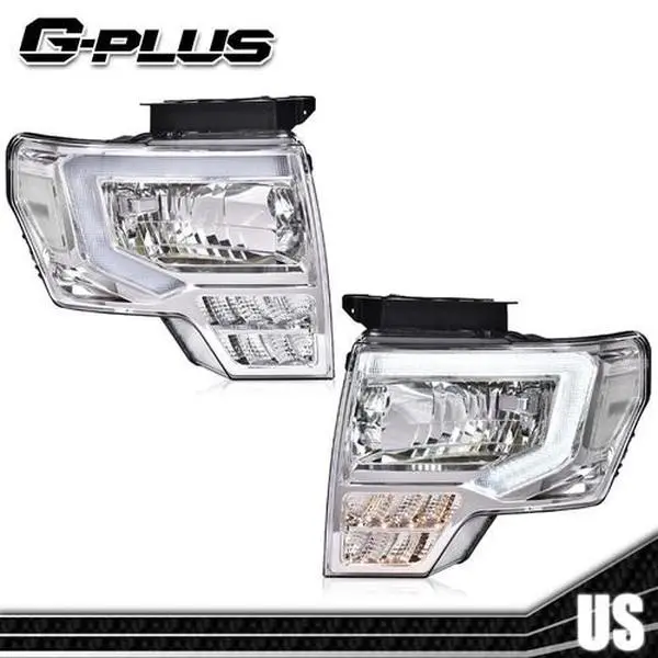 G-PLUS Headlights for 2009-2014 Ford F-150 Headlights Black/Clear LED DRL Head Lamps Pair
