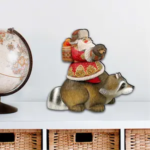 Designocracy 8121636M 12 x 9 in. Racoon Santa Christmas Outdoor Decor Large Ornaments