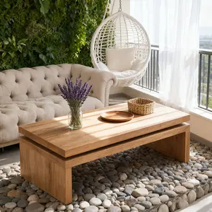 Modern Rustic Wood Coffee Table – Rectangular Living Room Center Table with Floating Top Design 47.6" L * 23.6" W * 16.3" H