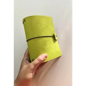 A6 Italian Leather Journal Cover – Hand-Painted Interior | Neon Chartreuse Travel Notebook | Refillable Artisan Sketchbook