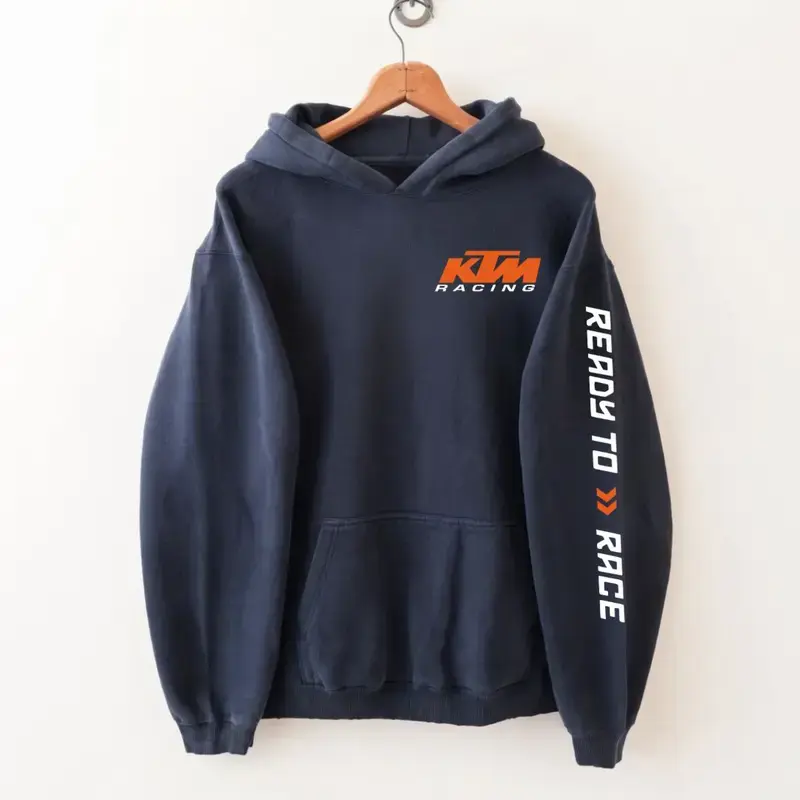 KTM Hoodie with Sleeve Print, Racing Motorcycle Graphic Sweatshirt, Vintage Moto Streetwear Pullover, Casual Unisex Biker Apparel for Men Women