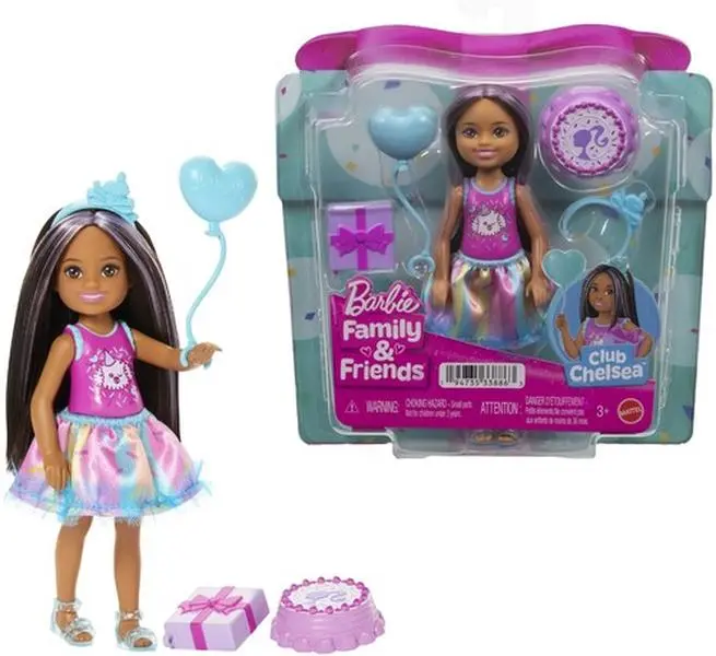 Barbie Club Chelsea Birthday-Themed Small Doll with Party Accessories, Brunette  [COLLECTIBLES] Paper Doll