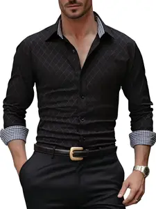 Men's Business Casual Colorblock Long Sleeve Shirt, Stylish Office Wear, Comfortable Fabric, Perfect for Daily Use