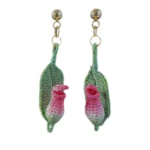 Micro Crochet Pitcher Plant Earrings • Handmade Nepenthes Jewelry • Botanical Fiber Art • Gift for Plant Lovers