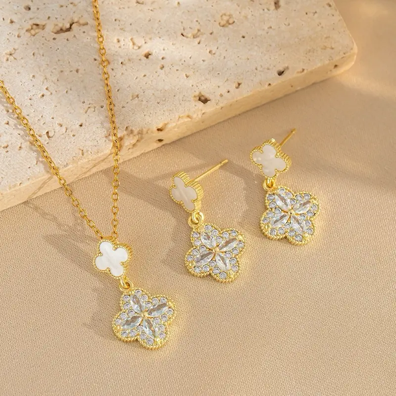 Jewelry sets for women Charms Blue Topaz Gemstone Necklace Pendant Earrings Wedding Cocktail Party Fine Jewelry Sets for Women 18K Gold Plated Double Plum Blossom Dangle Birthstone