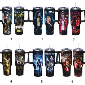 Michael Jackson 40oz Tumbler with Handle – King of Pop MJ Fan Cup Insulated Travel Mug Gift