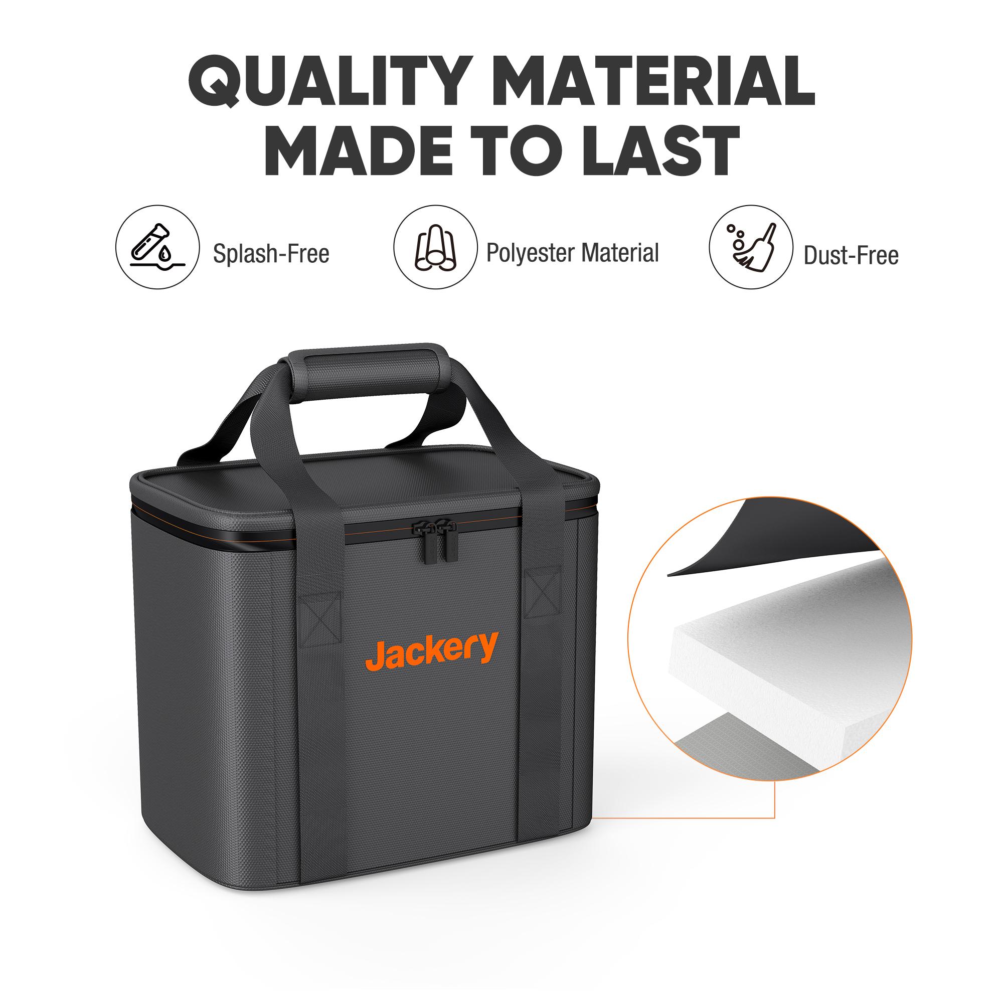 Shop worry-free with Jackery! 30-day easy returns, solid warranty support, quick delivery & up to 5 years of covera Keep your Explorer 240/300/500 safe with this sleek black Jackery carrying case!ge./6