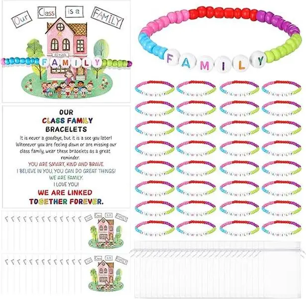 Back to School Gift  For Students 25 PCS Friendship Bracelets, Portable Bags, Color-Coded Messages, Card Gift Colorful Back to School Childrens Gift with Family Theme Card for Students Teachers & Class Party Favors