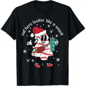Out Here Looking Like A Snack Boujee Christmas Tree Cake T-Shirt, 100% Cotton, Single Side Printed, Black Short Sleeve T-shirt, 1 pc, Christmas Halloween Thanksgiving Gift