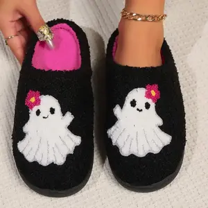 Preppy Aesthetic Halloween Ghost Flower Cozy Slippers