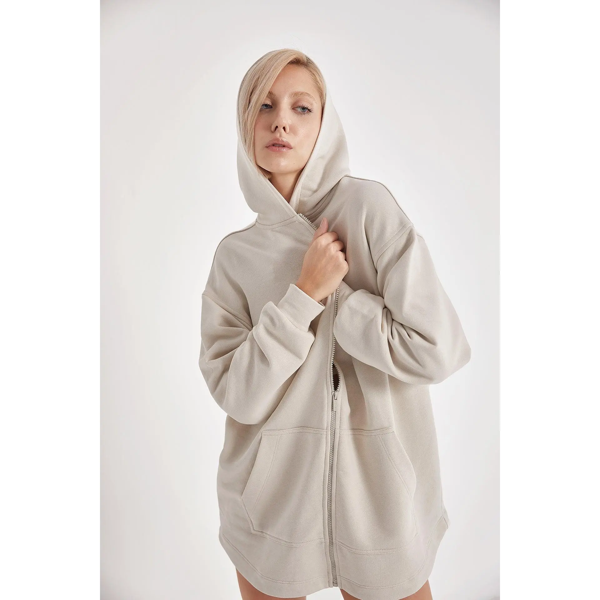 Cotton Full Zip Hoodie - Ivory