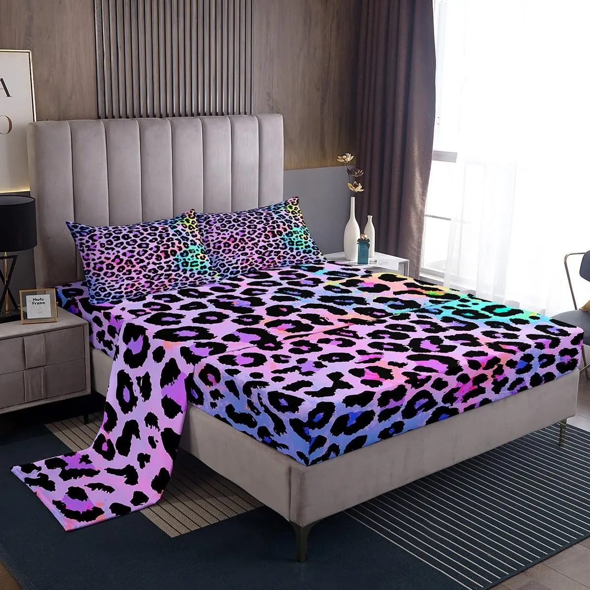 Feelyou Women's Breathable Leopard Print Bedding Set - Comfy Bedsheets Set with Fitted Sheet, Decorative Bedding, Animal Print Graphic Bedding Collections for Bedroom Decor