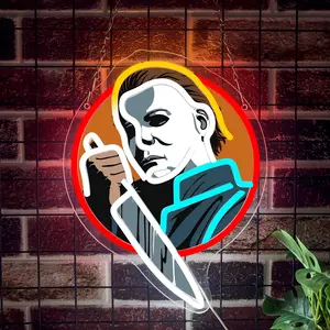 Michael Myers Led Neon Sign, Led Neon Lights, USB Powered Single Color LED Wall Decor For Halloween Parties And Decorations, Lighting And Decor Accessory Gift Glass