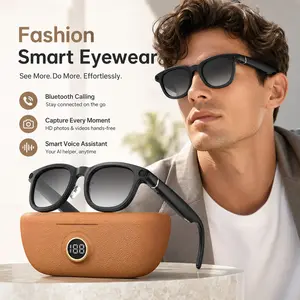Domars Smart AI Voice Assistant Wireless Smart Glasses Wearable Smart Eyewear 8MP Camera Real-time AI Translation 1200P Video Recording Music Playback with 3600mAh Charging Case Multifunctional Smart Glasses