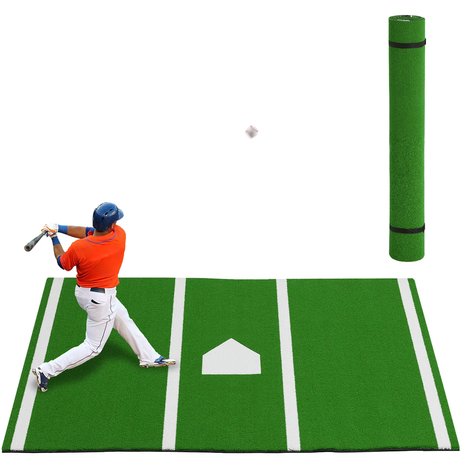 Baseball Batting Mat with Home Plate, Softball Hitting Mat with Home Plate, Anti-Slip Batters Box Turf Mat, Fade-Resistant Realistic PE Grass, Durable PU Foam Base, Indoor Outdoor Training Pad for Baseb