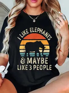 100% Cotton I Like Elephants And Maybe Like 3 People Elephant Retro T-Shirt