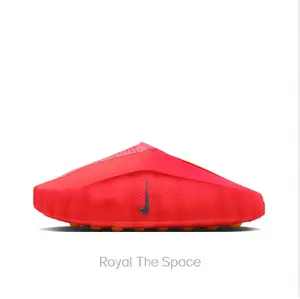 Vibrant Red Mule Slides, Orange Cushioning Massage Outsole, Perforated Upper, Pre-Game Recovery Tech Slides