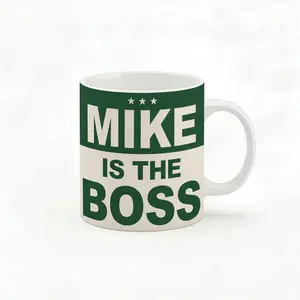 Mike Is The Boss 11oz Ceramic Coffee Mug -  Funny Office Humor Cup - Novelty Gag Gift for Manager Coworker
