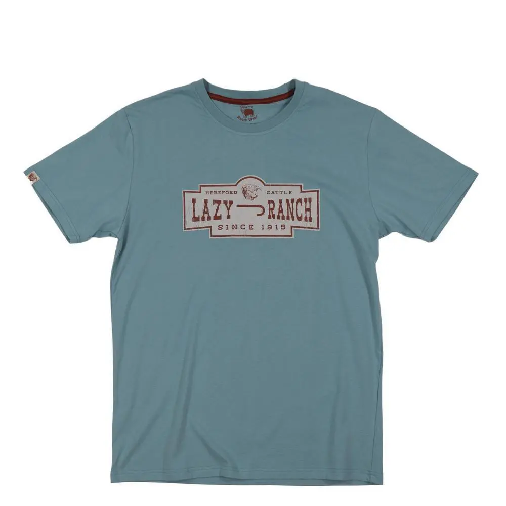 Men's Casual Hereford Cattle Graphic Top, Western-Inspired Vintage Washed Tee in Faded Turquoise, Cotton Blend - Runs Size Smaller