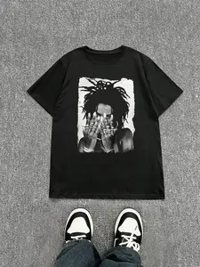 Vintage Hip-Hop Rapper Portrait Graphic T-Shirt | Oversized Streetwear, Premium Ring-Spun Cotton, Y2K Grunge Aesthetic, Soft Breathable Fabric, Trendy Street Style, Skate & Everyday Wear, Retro Music Fan Merch, Black Graphic Tee for Men & Women, Streetwea