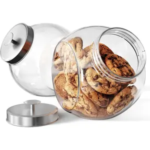 Cookie Jar, Penny Jars, Candy Jar, with , Candy Dish, Large Storage for Candy, Cookies and Snacks, Clear, Metal , Dishwasher Safe, 74 oz, Set of 2