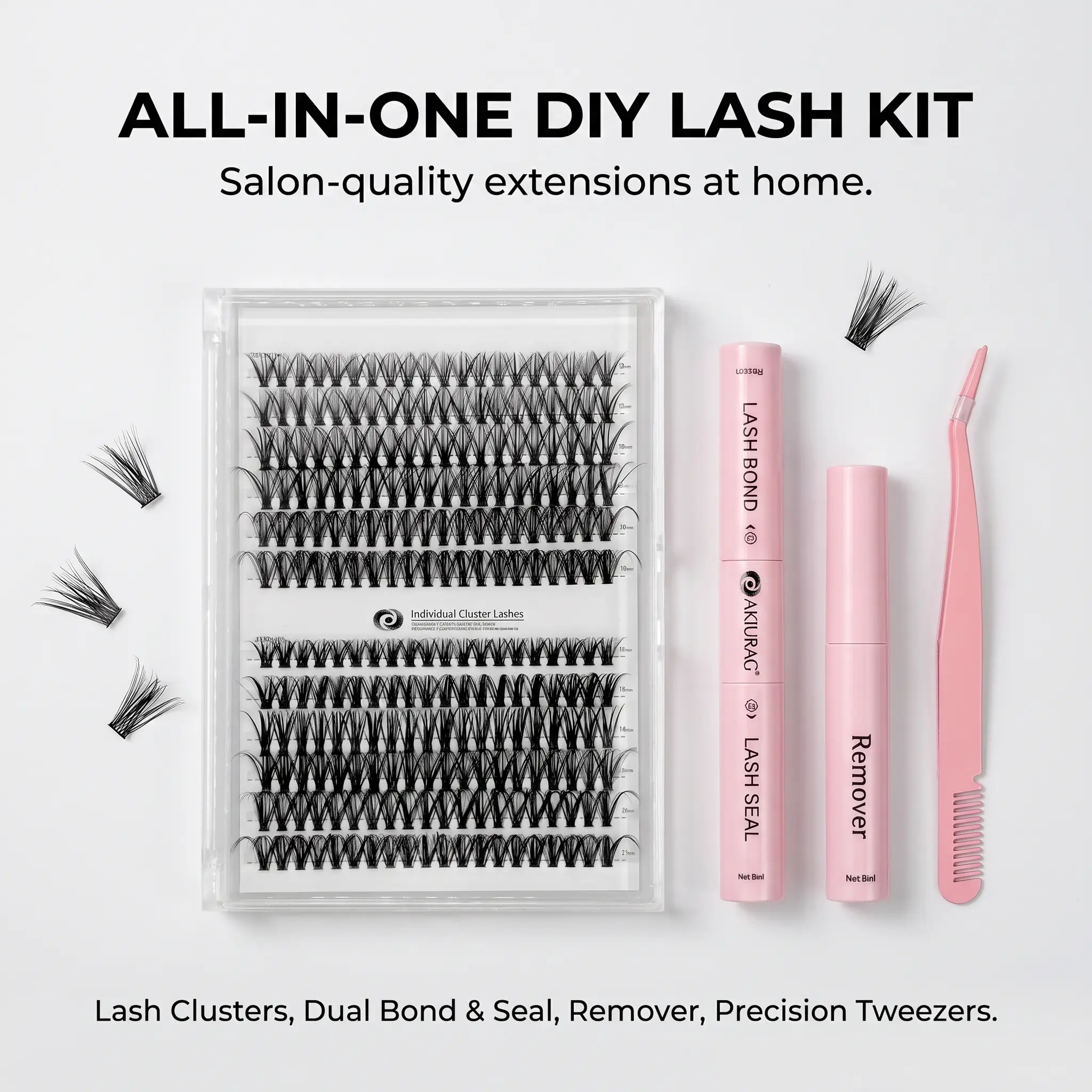 [ BUY 1 GET 2 FREE]Mixed Length Individval Eyelash Extensions Kit,Self Grafting False Eyelashes with Tweezers&Glue&Remover,Prefessional Eye Makeup Accessories for Women