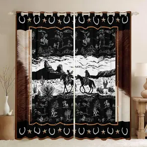 Feelyou Western Blackout Curtains (2 Panels, 42x63 In) - Horse Cowboy Rustic Country Wild West Privacy Grommet Window Curtains, 30%-50% Darkening Room Decor Drapes, Privacy Grommet Curtains, Room Decor Curtain