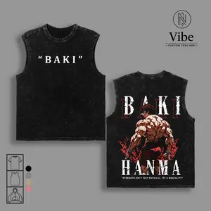Limited Baki Hanma Anime Graphic Tee, Tank Top, Men’s Oversized Pump Cover Gym T-Shirt, Vintage Washed Workout Shirt, Pump Cover, Sleeveless Gym, Aesthetic Anime Gym Streetwear