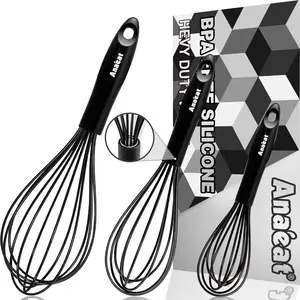Silicone Balloon Whisk, Perfect for Non-Stick Cookware, Milk and Egg Beater Blender, Heat Resistant Kitchen Whisks for Whisking, Cooking, Baking, Beating, Frothing & Stirring (Black)