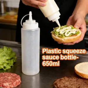 New Kitchen Plastic Squeeze Bottles 650ml, Press-Type Condiment Bottles for Salad Sauce Ketchup, Reusable Leakproof Seasoning Jars, Essential Kitchen Utensils for Home Cooking & Baking Containers