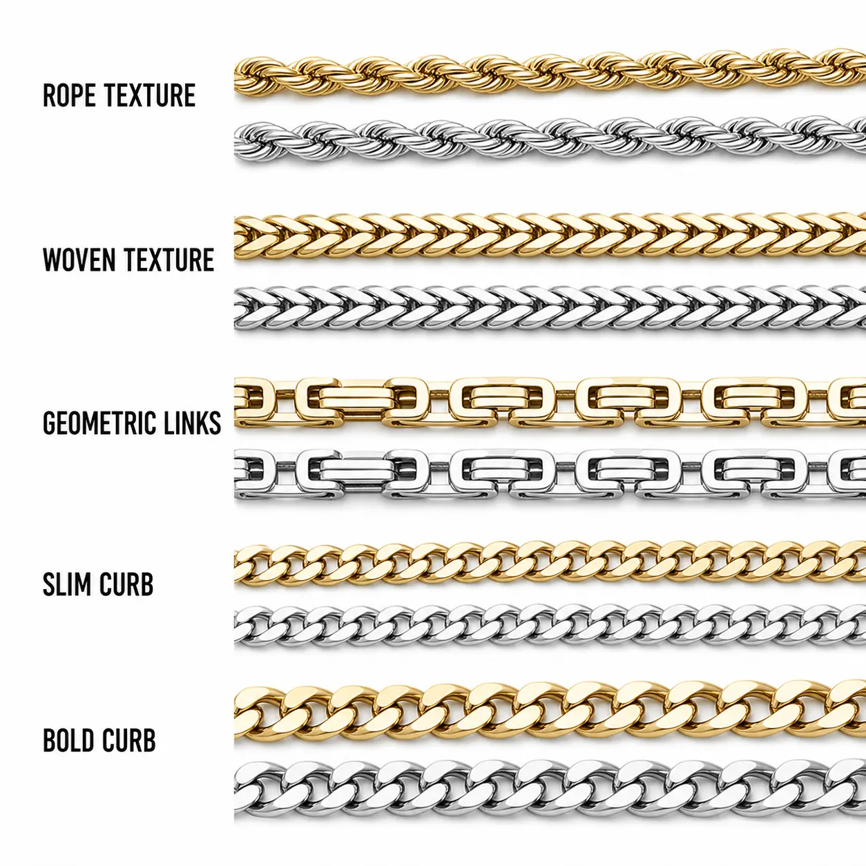 Men's Stainless Steel Cuban Chain Bracelet Set - Hip-Hop Style Chain Jewelry Bracelets & Bangles