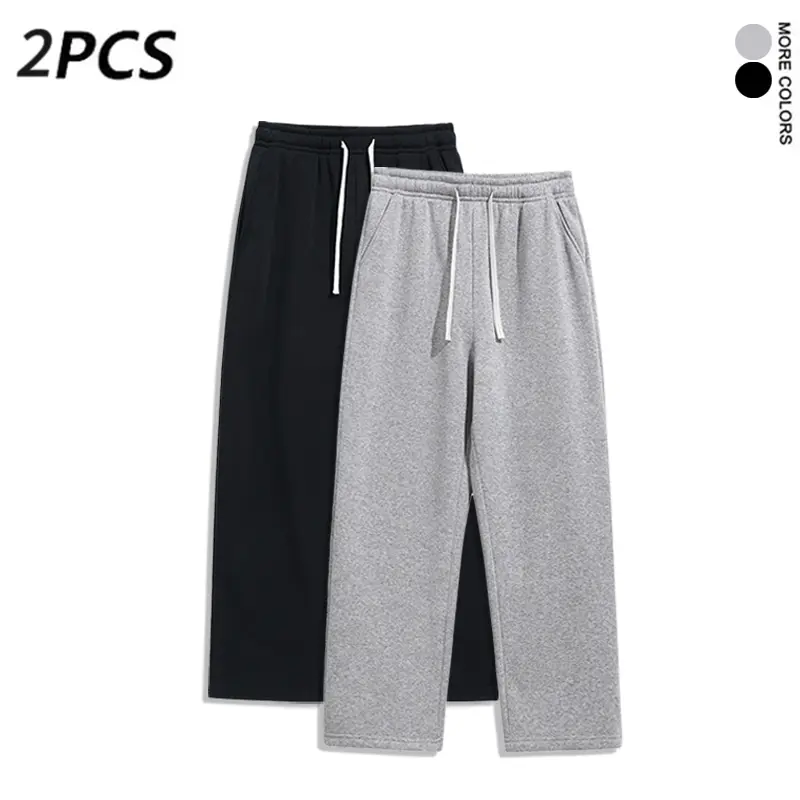 Men's Heavyweight Cotton Sweatpants with Letter Graphic, Wide-Leg Loose Fit Athleisure Style, Adjustable Drawstring Waist, Multi-Pack, Preppy, Chic, Baggy, Menswear, Plain
