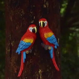 Colorful Parrot Resin Statue Set, Realistic Wall Hanging Bird Sculpture, Outdoor Garden Art Decor, Ideal Thanksgiving Gift, Garden Sculptures