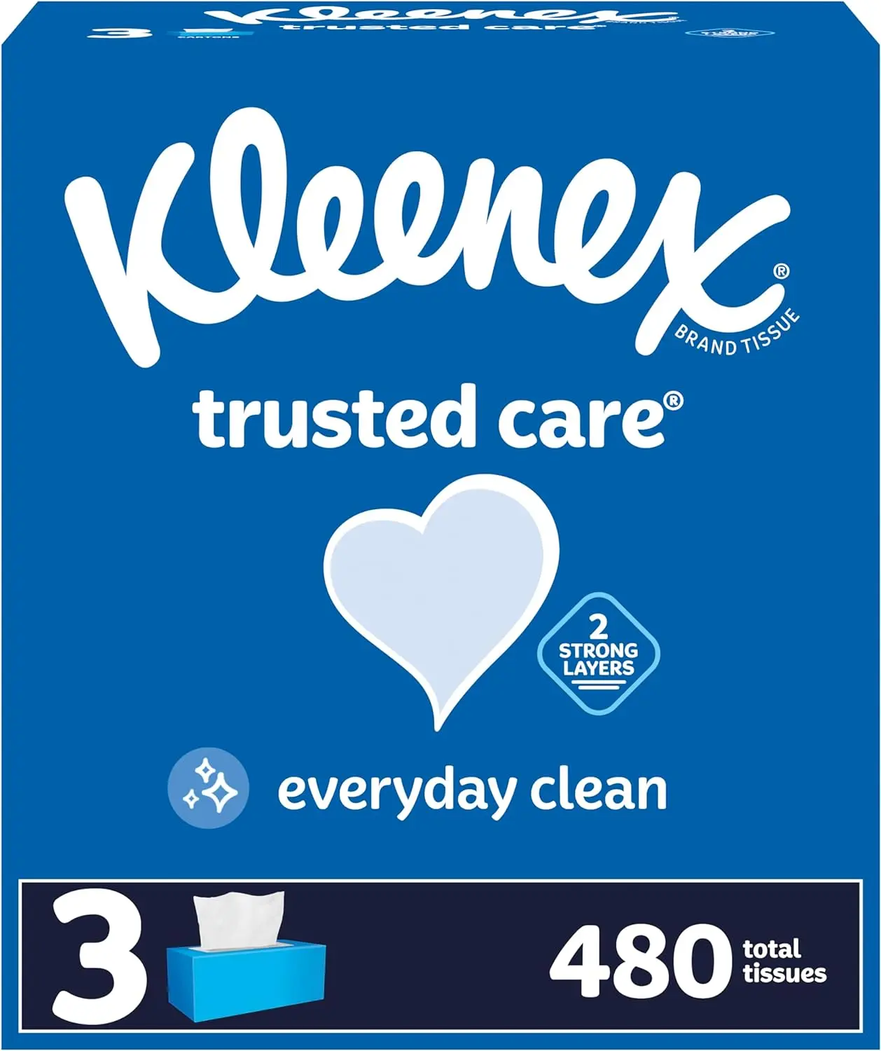 Trusted Care Facial Tissues, 3 Flat Boxes, 160 Tissues per Box, 2-Ply Tissues, Disposable Paper  Ultra Soft Lotion with Coconu Oil Napkin Pack Pack