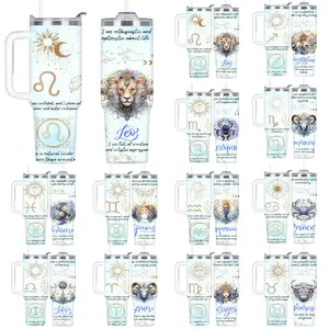 Zodiac Constellation Pattern Tumbler, 1 Count 40oz/1100ML Stainless Steel Double Wall Vacuum Leakproof Insulated Tumbler, Birthday Gifts, Drinkware