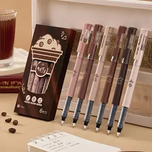 6 Pcs Rolling Ball Pens Cute Coffee Liquid Ink Rollerball Pens Cartoon 0.5 mm Black Ink Pen Quick Drying Smooth Writing Pen Office School Supplies Gifts for Women Teacher Students Gel Pen Set