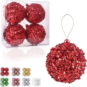 4.25" Shatterproof Christmas Ball Ornaments 4pc Red Set for Trees and Holiday Decor