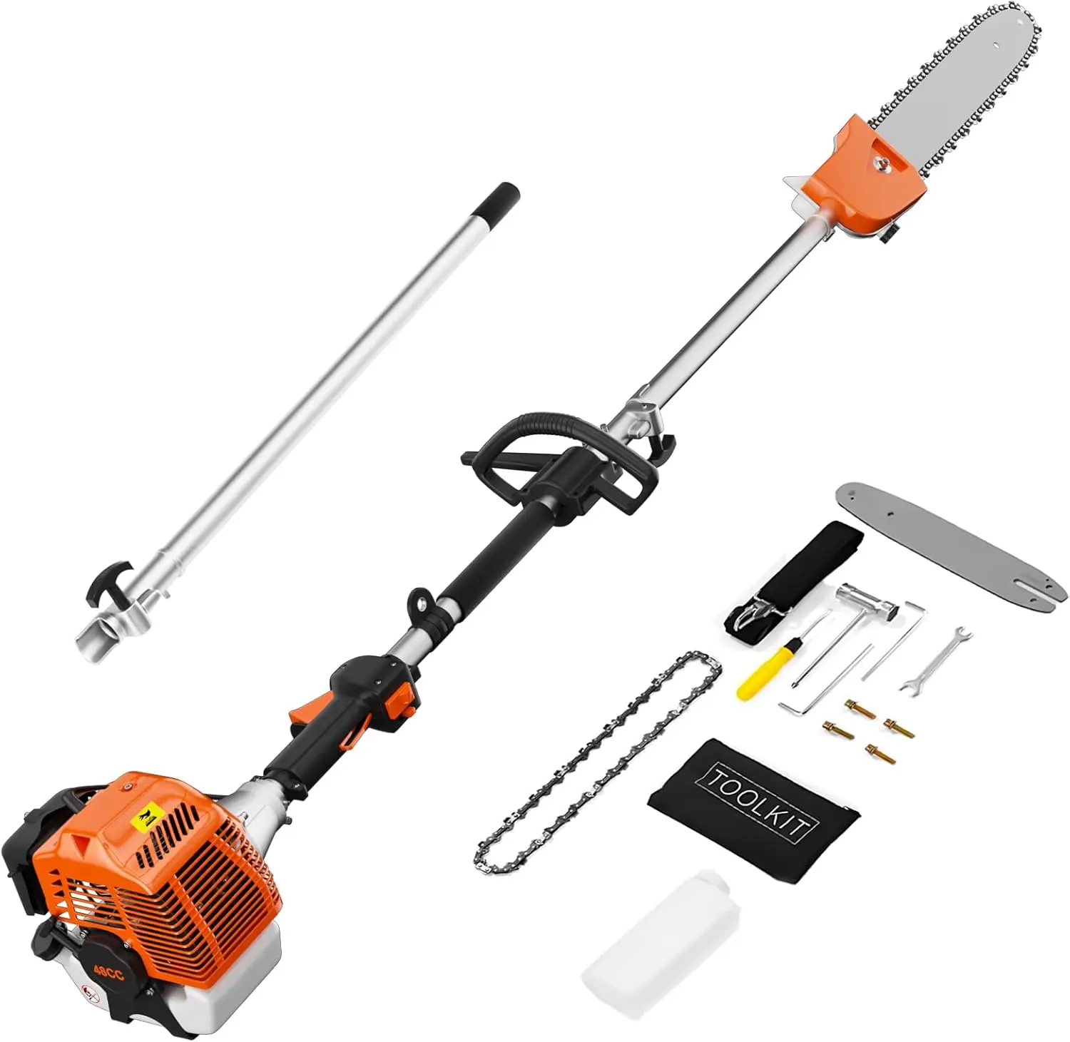 48CC Gas Powered Pole Saws, 2 Stroke Gas Powered Pole Saws with 11.5 in Cutting Bar, 16-FT Height Cordless Extendable Long Tree Trimmer Gas Pole Saws for Tree Trimming Branches Pruning