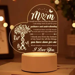 Engraved Acrylic Solar-Powered Night Light, 12x12cm Acrylic Material, Heartfelt "I Love You" Mother's Day Gift, Farmhouse Style Indoor Table Decor, Small Halloween Pumpkin Ghost Festive Party Decor Item, Mother's Day Gifts