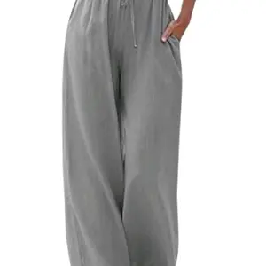 LIZALIG Women's Wide Leg Pants - Comfortable High Waist with Pockets - Gray Casual Trousers for Everyday Wear