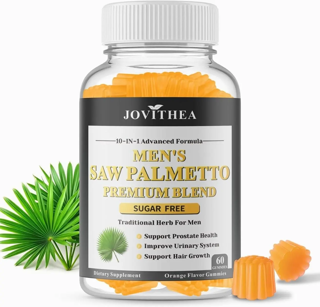 Saw Palmetto for Men Gummies, Extra Strength DHT Blocker for Men, with Pumpkin Seed Oil & Biotin, Support Prostate, Urinary Health & Hair Growth, Hormone Balance, Sugar Free, Vegan, Orange Flav, 60ct