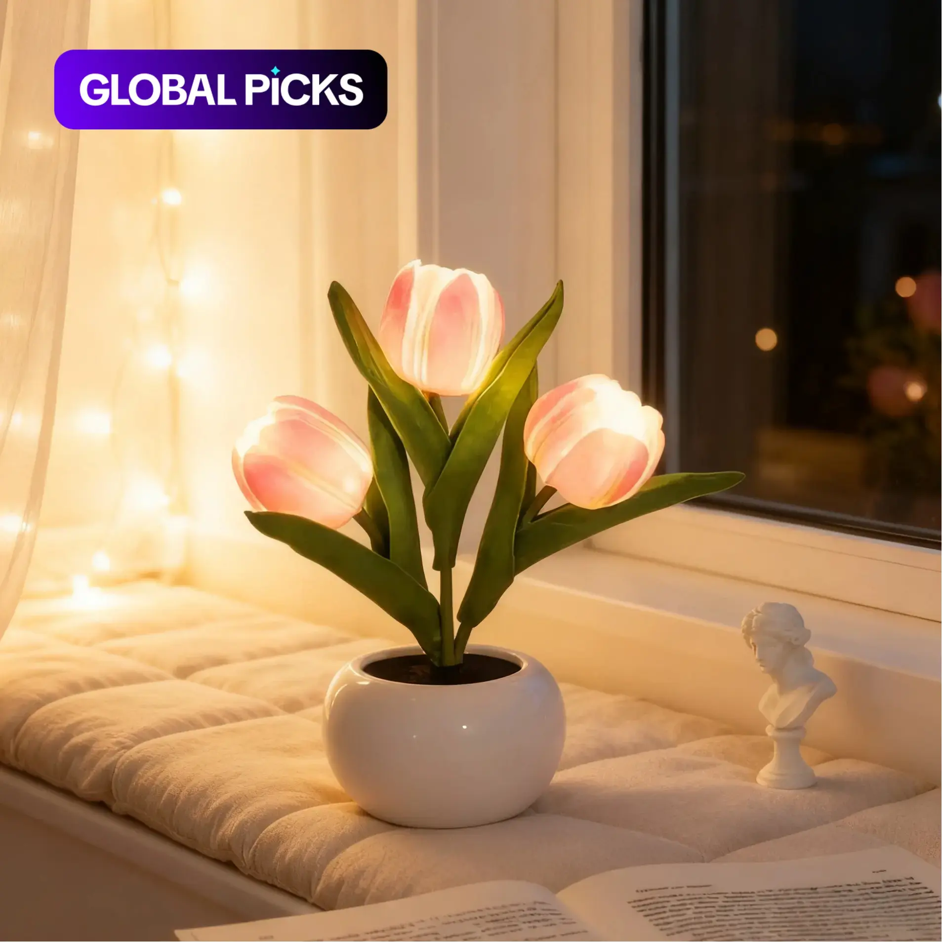 Glowing Tulip Artificial Night Light with Vase, Modern Cozy Decorative Ambient Lamp, Decorative Lights, Home Decor Lighting, Home Office Desk Decor, Mother's Day & Valentine's Gift #GLOBAL PICKS