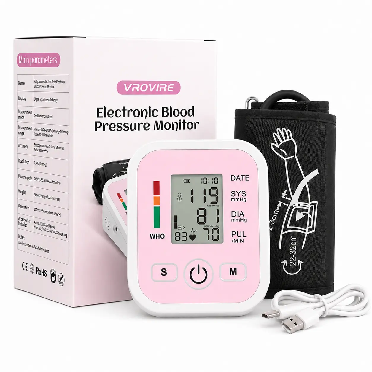 Upper Arm Digital Blood Pressure Monitor for Home Use - Trend Tracking, Large Easy-to-Read Screen, Dual User Memory, 1-Button Operation, Adjustable Cuff