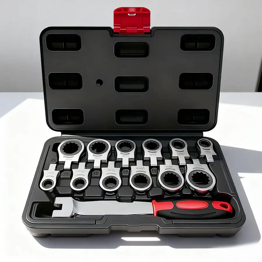12 in 1 Interchangeable Heads Ratcheting Combination Wrench Set, 8-19mm Metric Flex Head Ratchet Wrench Tool for Mechanic Repair, Tools for Men Gift,Father's Day Gift