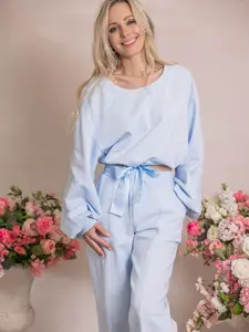 Happiness Lounge Set in Blue (Sports Bra, Crewneck and Wide Leg Sweats)