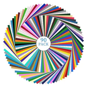 Permanent Adhesive Vinyl Bundle - 90 Pack Vinyl Sheets (12x12, Glossy, Matte, Metallic) for   Machines and Party Decoration, Sticker, Craft ,  Decal