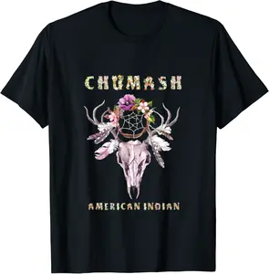 Chumash American Indian Tribe BOHO Floral Skull Retro T-Shirt - Robynreede Shop 77B09H7Q86VL
